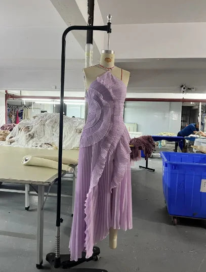 Elegant Purple Chiffon A Line Backless Evening Dress