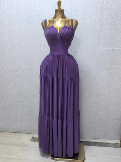 Summer Women Halter Maxi Dress Slim Polyester Beach Party