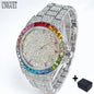 Fashion Gold Quartz Wristwatch for Men with Rainbow Diamonds