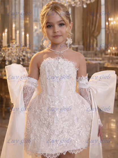 Flower Girl Dress Lace and Satin for Weddings and Birthdays