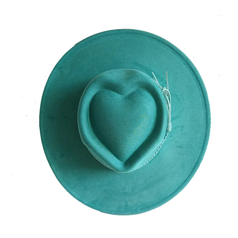 Dark Turquoise Suede Fedora Hat for Men and Women