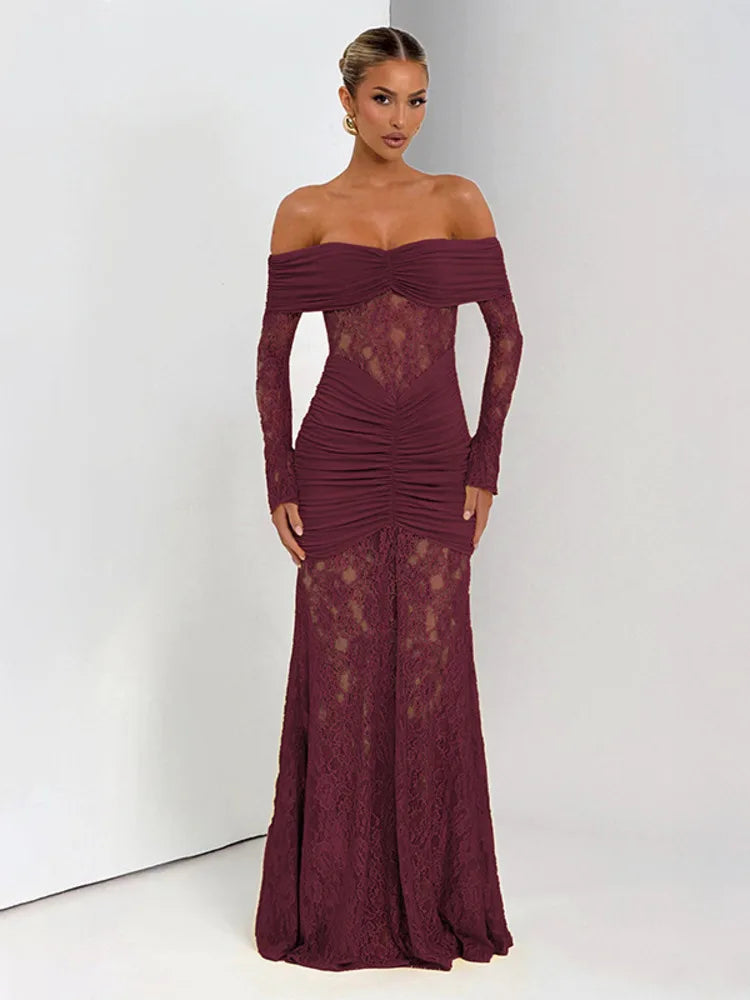 Deep V Hollow Backless Chiffon Maxi Party Dress