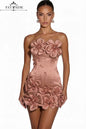 3D Floral Corset Mini Evening Dress with Rhinestones