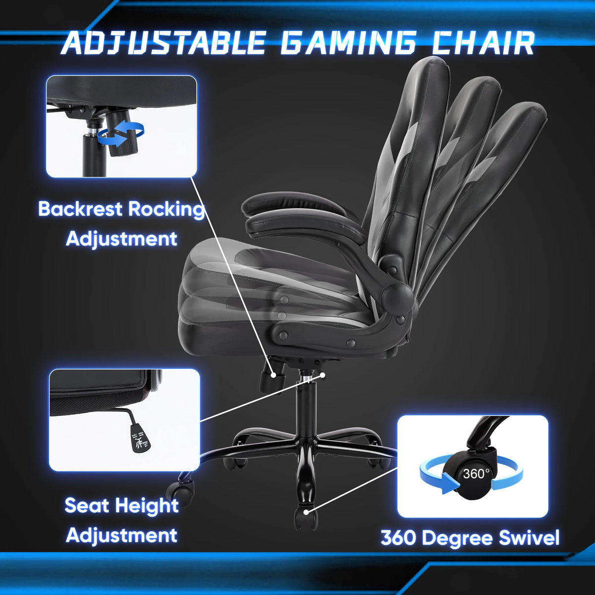 JHK Adjustable PU Leather Racing Desk Chair