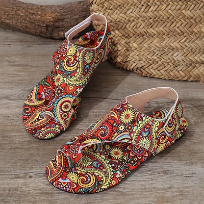Women Flat Sandals Printed Bohemia Roman Style Shoes