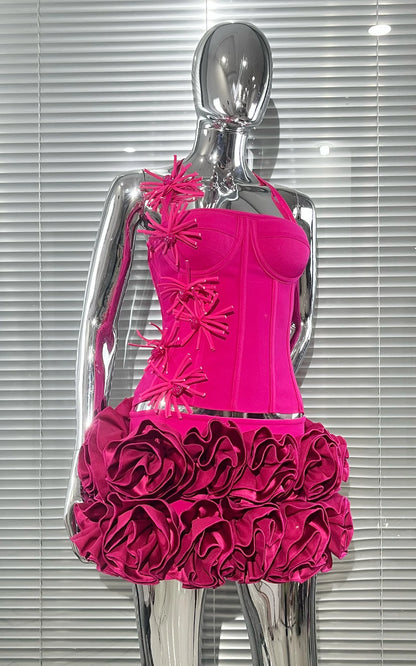 Black Red Women Strapless Bodycon Mini Skirt Set