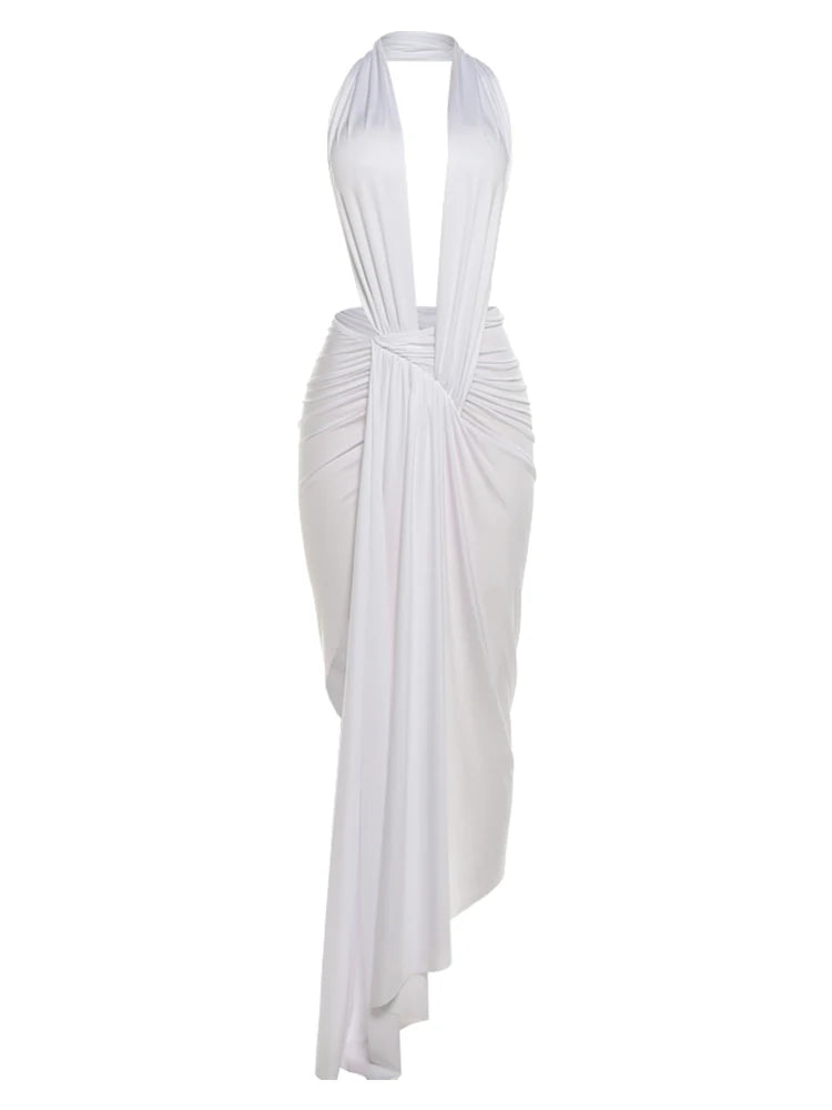 Sexy Halter Dress Women Backless Ankle-Length Polyester