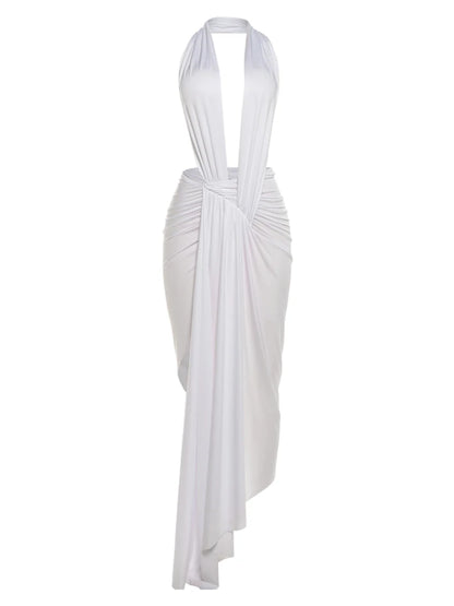 Sexy Halter Dress Women Backless Ankle-Length Polyester