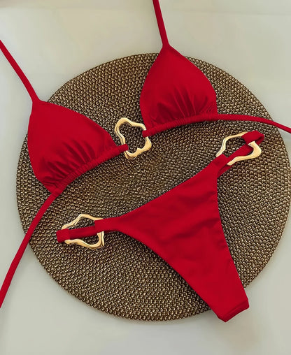 Halter Neck Micro Bikini Set Women Solid Swimwear