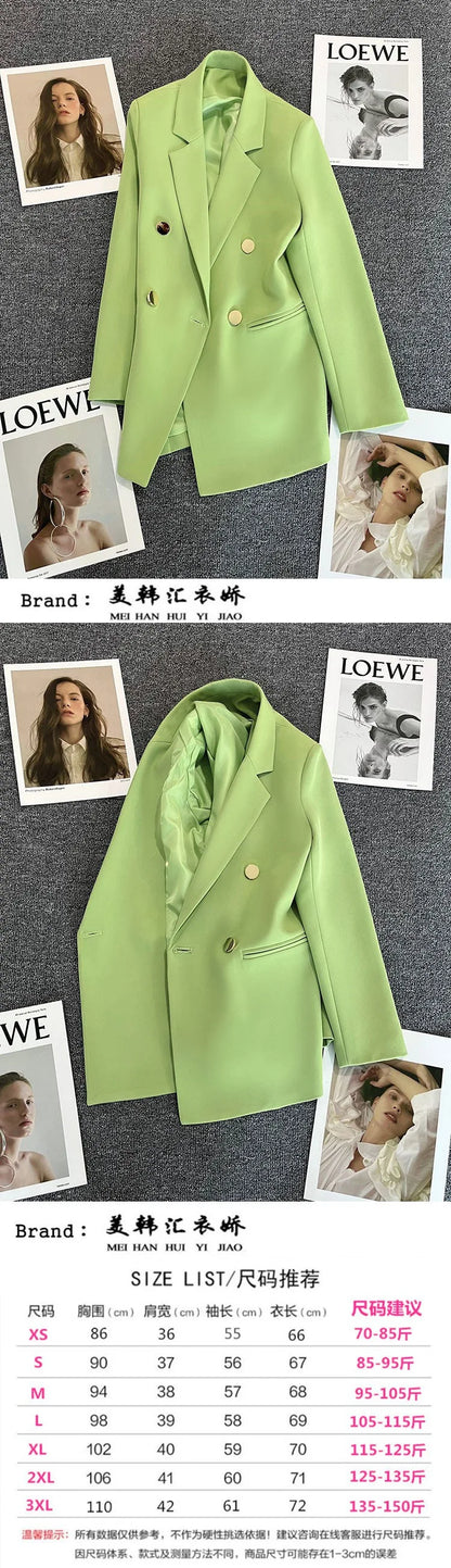 Candy Color Slim Blazer with Notched Collar and Metal Buttons