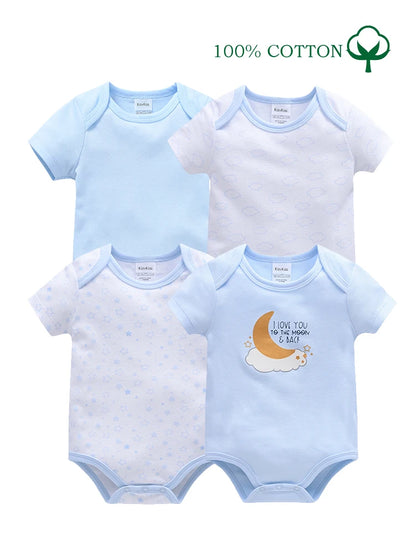 Baby Boy Summer Cotton Bodysuit Set Blue Grey Tie Print