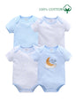 Baby Boy Summer Cotton Bodysuit Set Blue Grey Tie Print