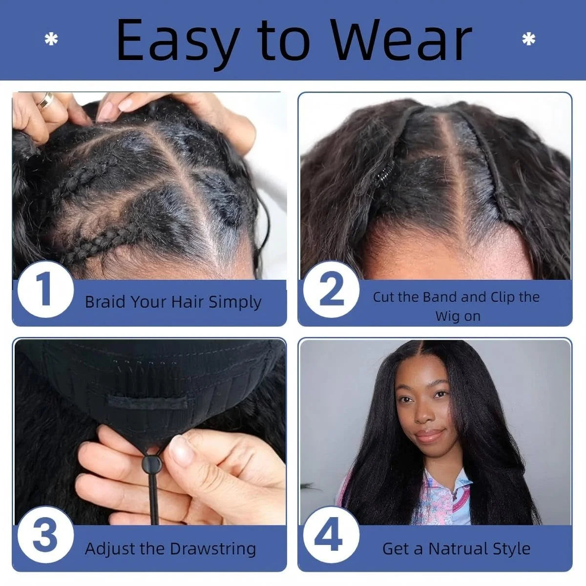 Kinky Straight V Part Wig 220% Density Human Hair