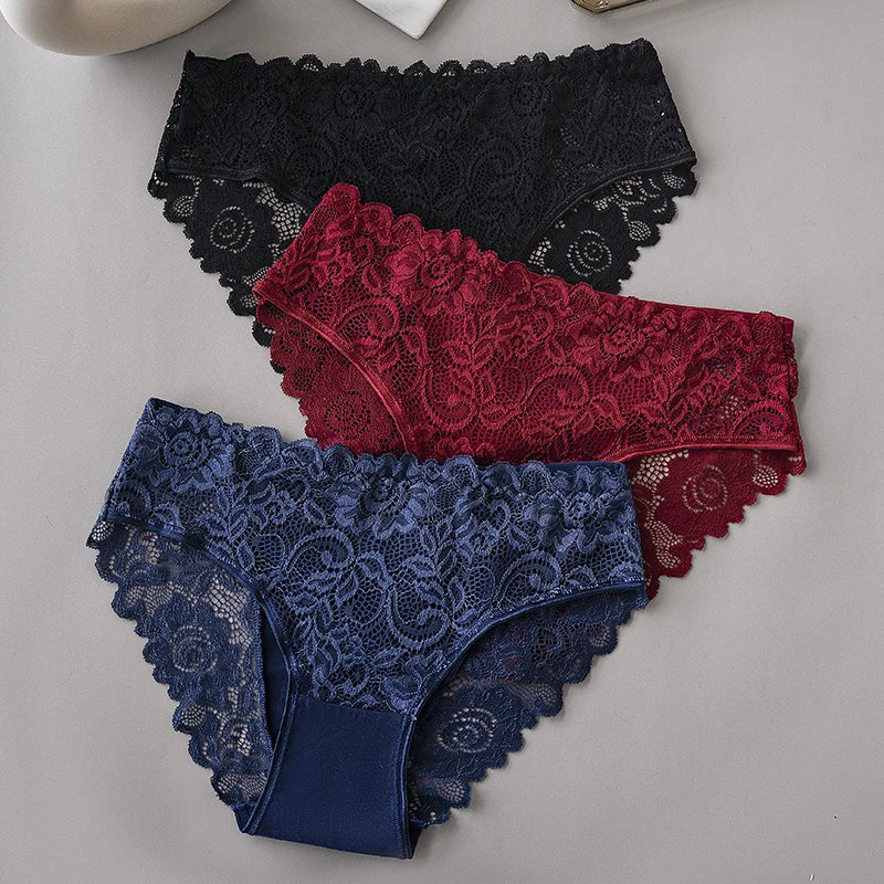 3PCS Set Floral Lace Briefs Women Underwear