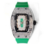 Green Tonneau Quartz Watch for Women with Iced Diamonds