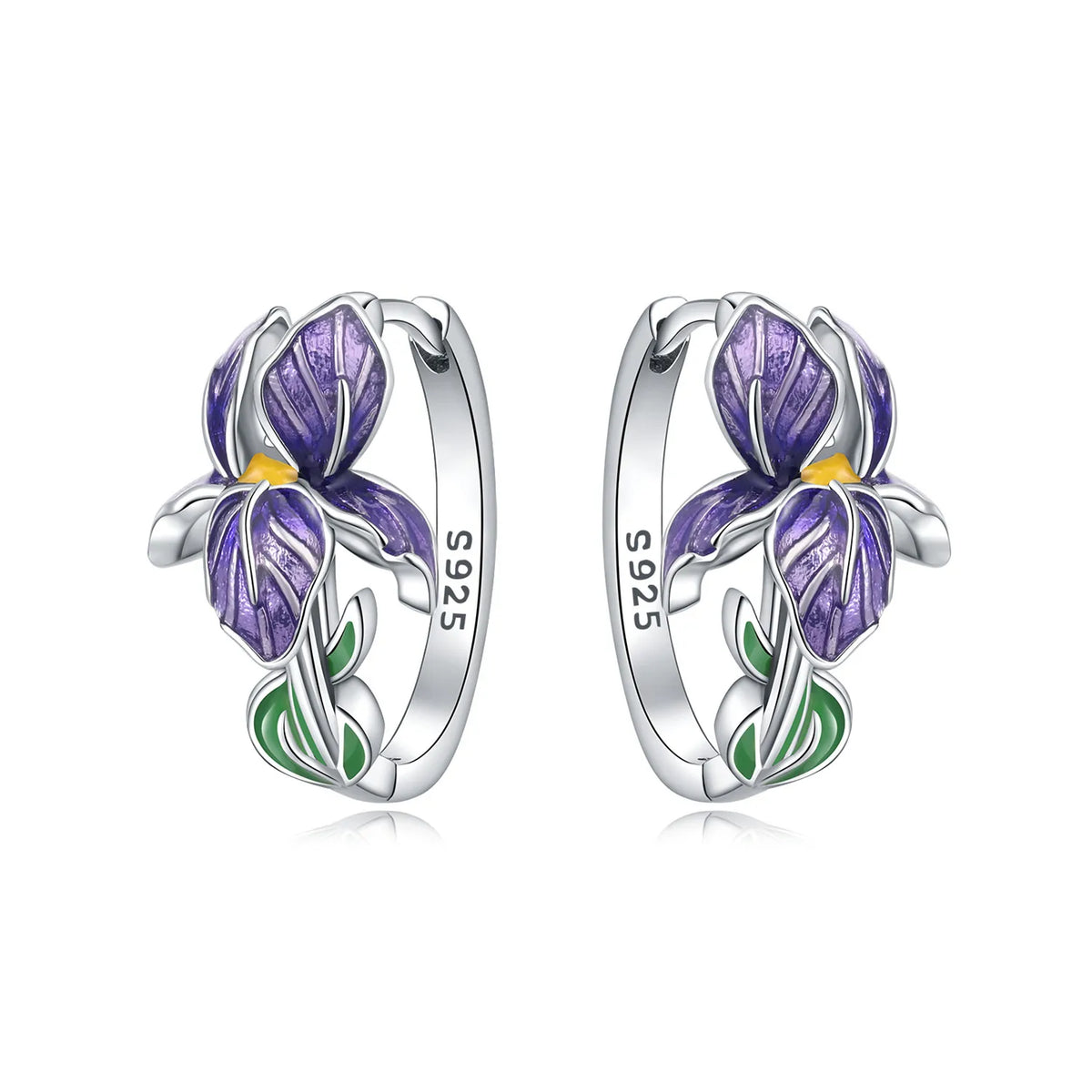 S925 Sterling Silver Iris Flower Hoop Earrings for Women