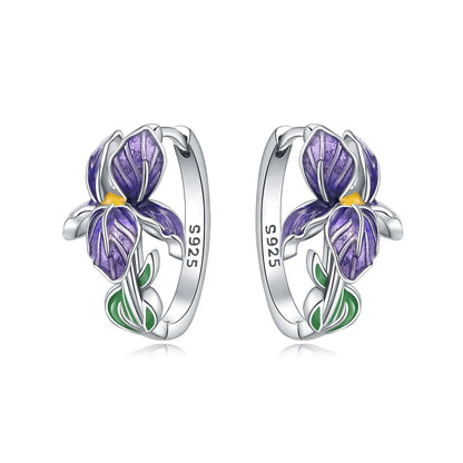 S925 Sterling Silver Iris Flower Hoop Earrings for Women