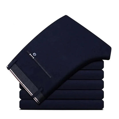 Men's Casual Elastic Straight Pants Black Blue