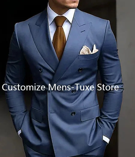 Brown Men's Slim Fit Double Breasted Suit Blazer