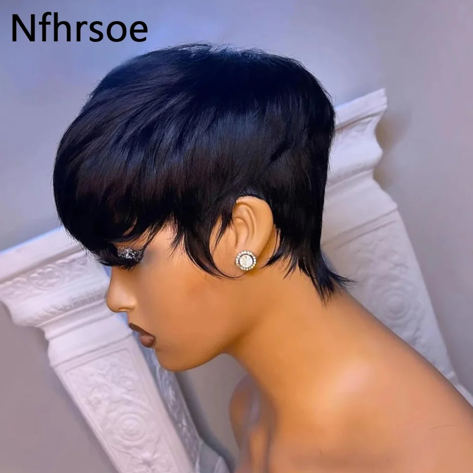 Short Bob Wig Straight Human Hair with Bangs