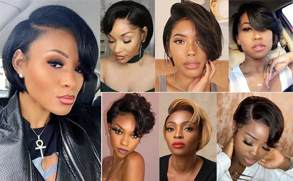 Side Part Pixie Cut Straight Wig Virgin Human Hair Natural Color