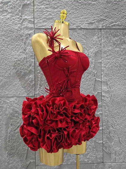 Red Women Sexy Halter Mini Bodycon Dress
