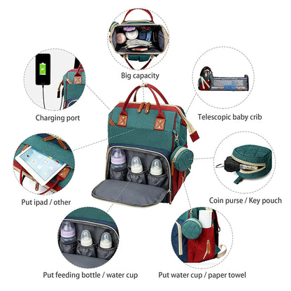 3 In 1 Waterproof Diaper Bag Backpack with USB Charge