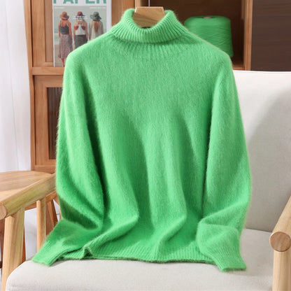 Mink Fur High Collar Pullover Sweater for Women