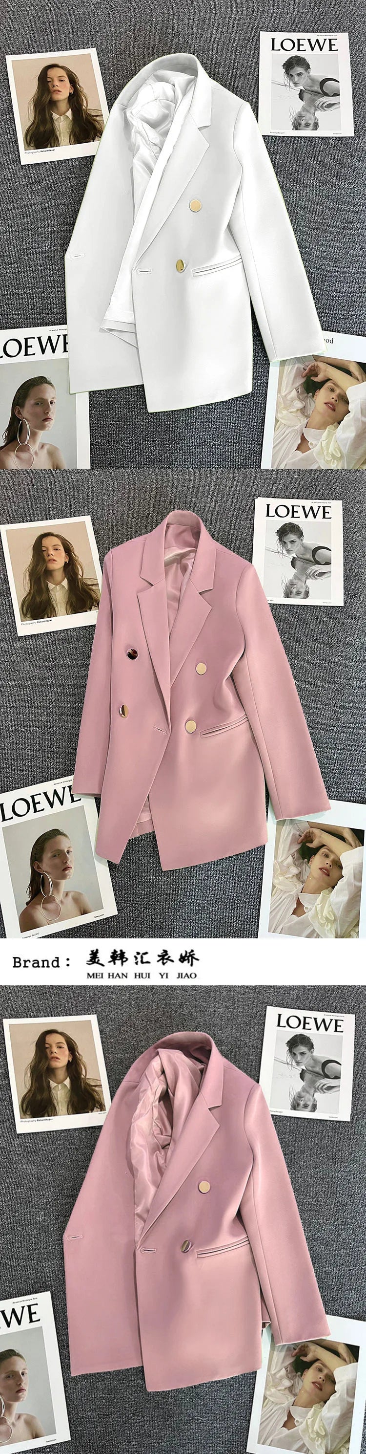 Candy Color Slim Blazer with Notched Collar and Metal Buttons
