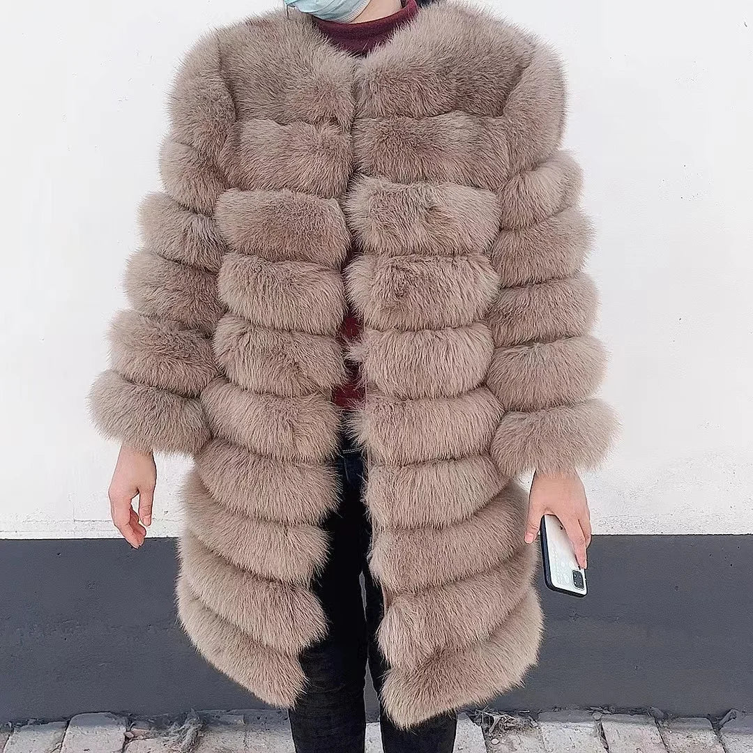 4in1 Women Fox Fur Coat Winter Outerwear