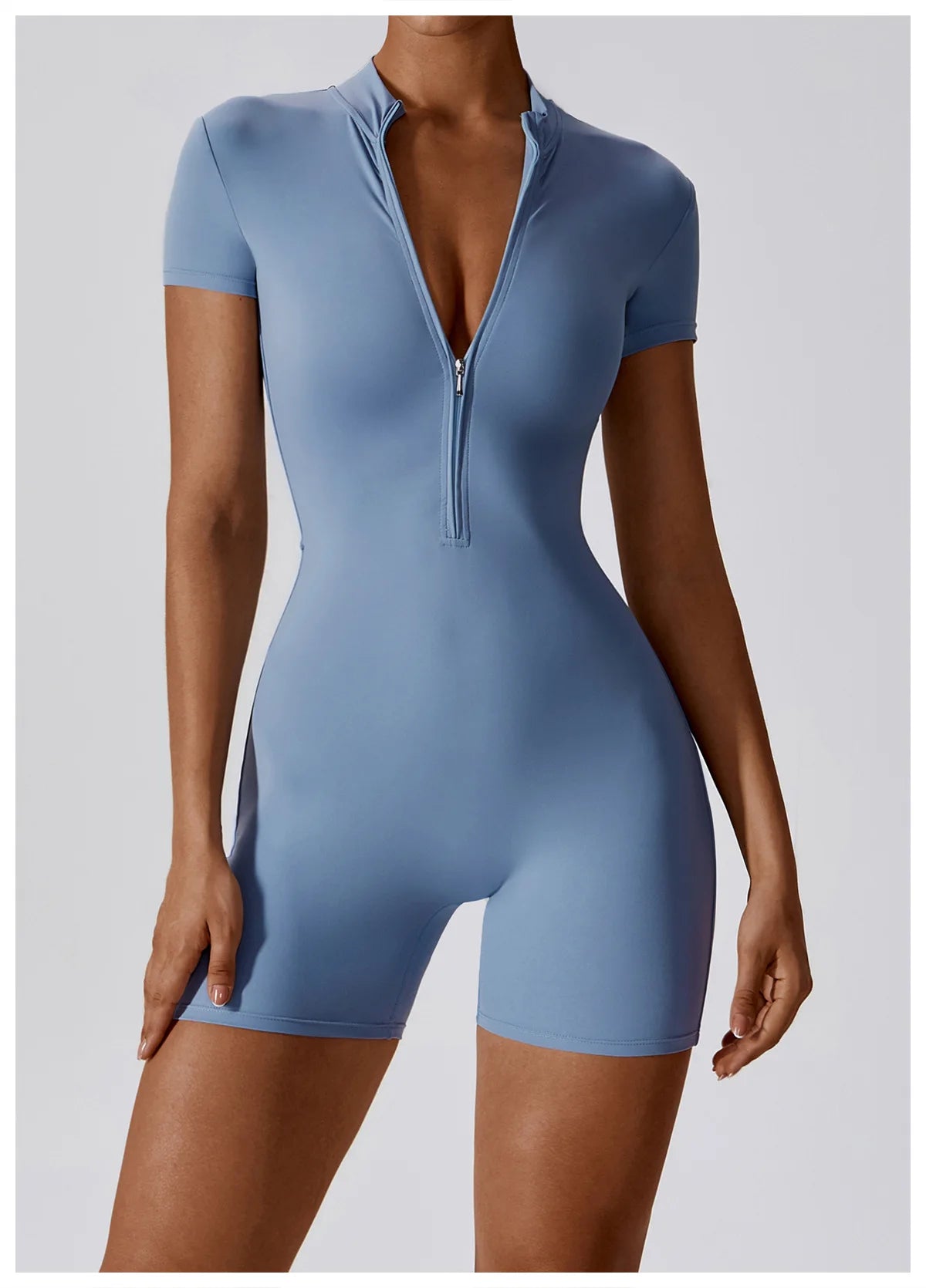 Summer Zipper Short Sleeve Yoga Bodysuit for Women