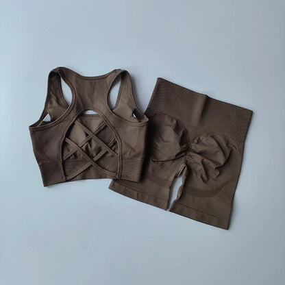 Women's Seamless Yoga Set Sport Bra and High Waist Shorts