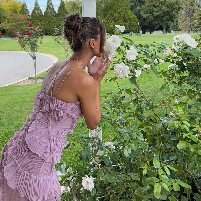 Elegant Purple Chiffon A Line Backless Evening Dress