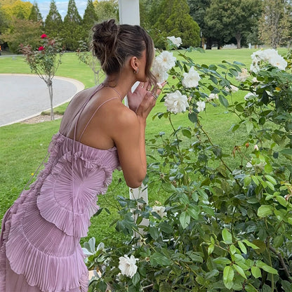 Elegant Purple Chiffon A Line Backless Evening Dress