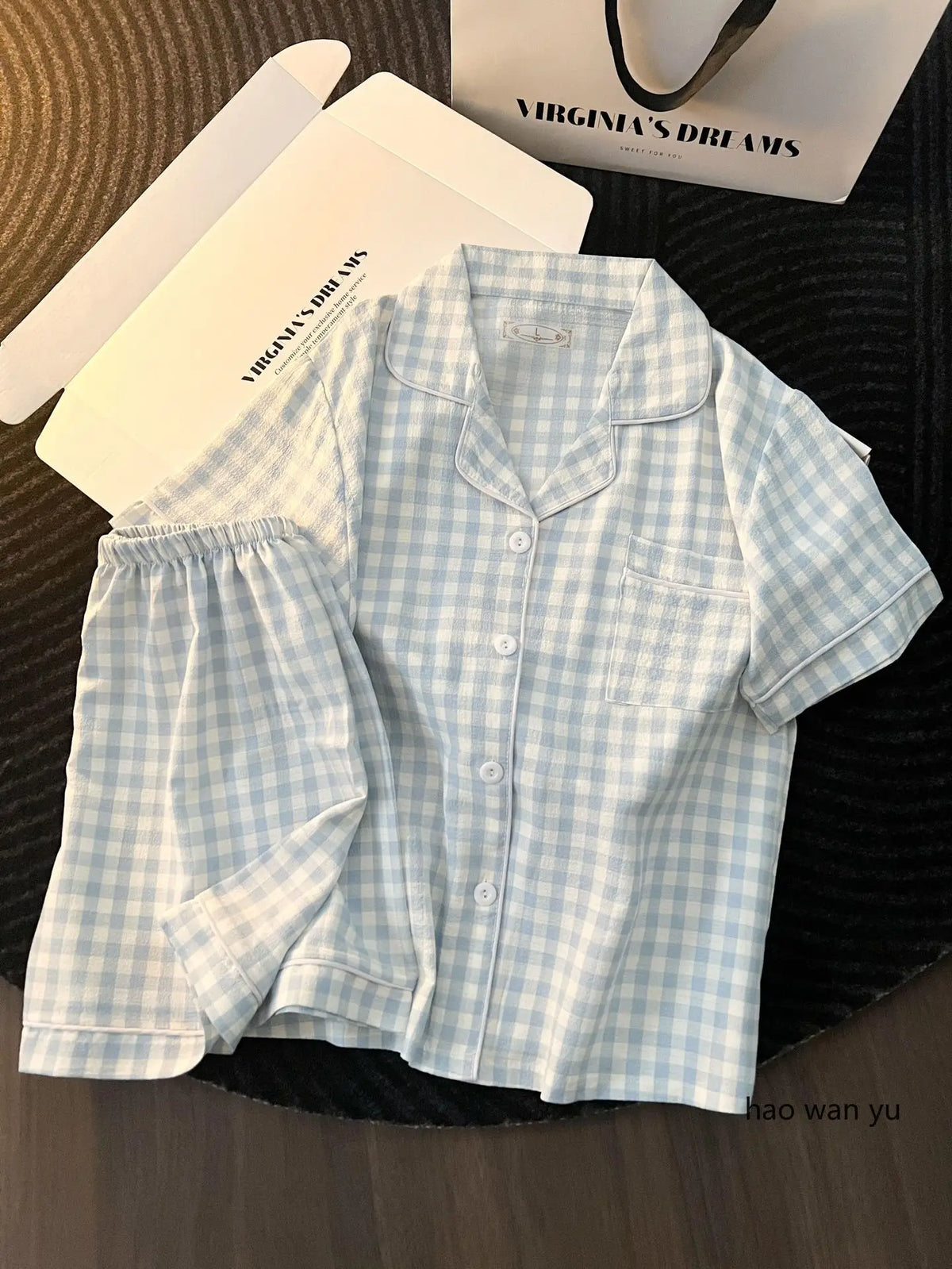 Japanese Minimalist Women's Pink Plaid Pajamas