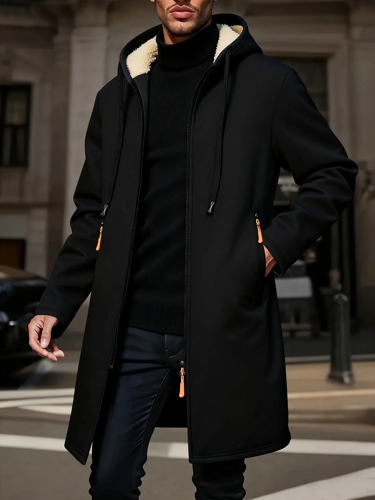 Men's Fleece Hooded Windbreaker Jacket