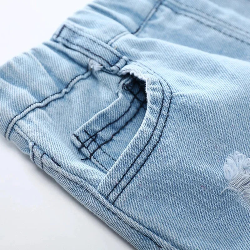 Children's Casual Torn Denim Shorts Blue Sky Blue
