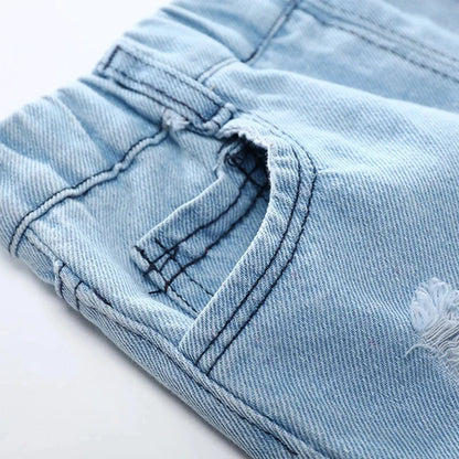 Children's Casual Torn Denim Shorts Blue Sky Blue