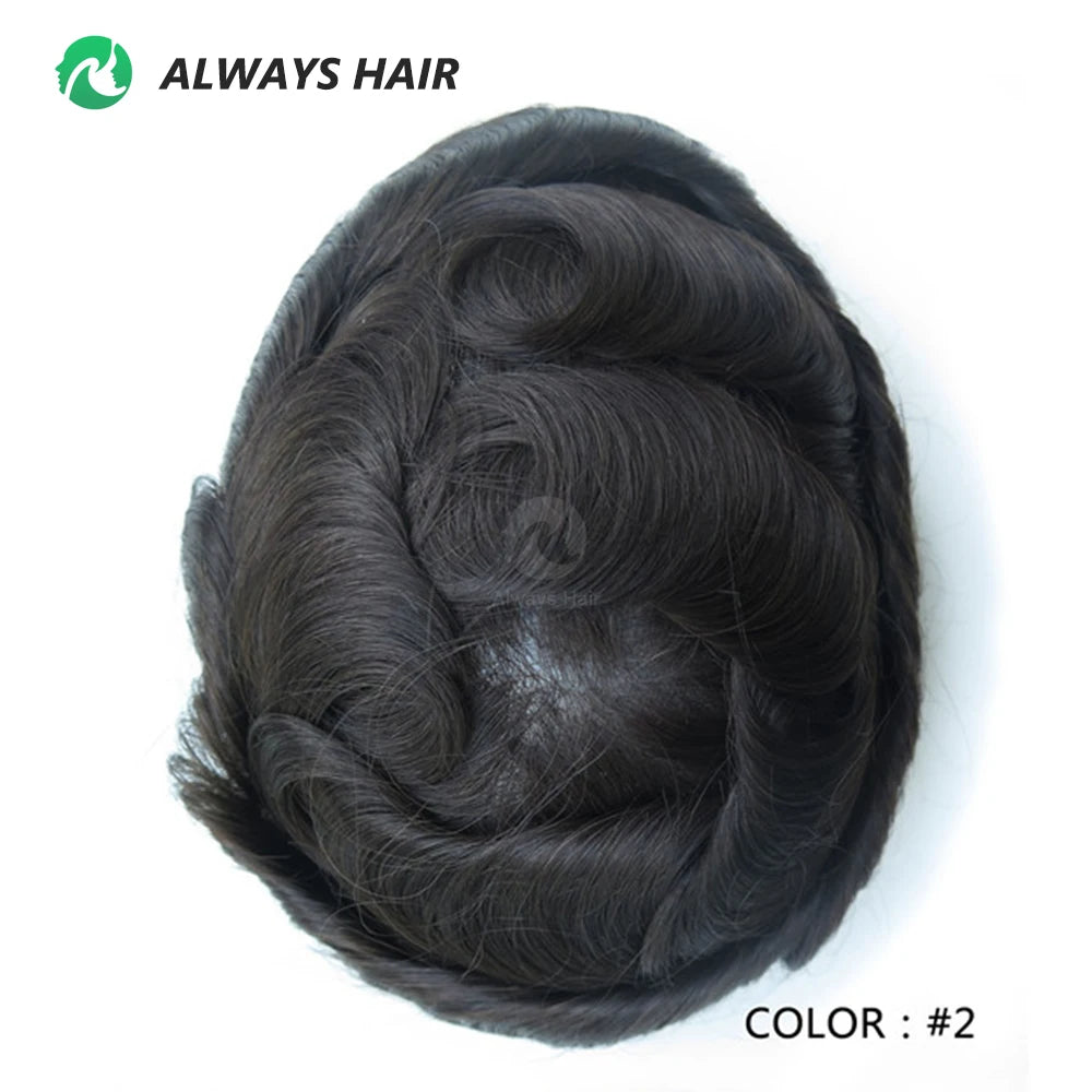 PU Men Toupee Indian Human Hair 130% Density Wig