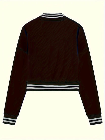 Women's Pure Color Single Breasted Baseball Jacket