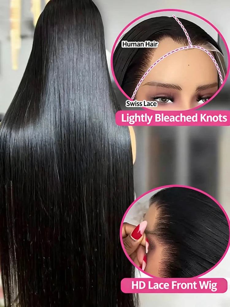 40 Inch Straight Human Hair Wig with Transparent Lace