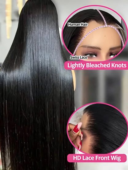 40 Inch Straight Human Hair Wig with Transparent Lace
