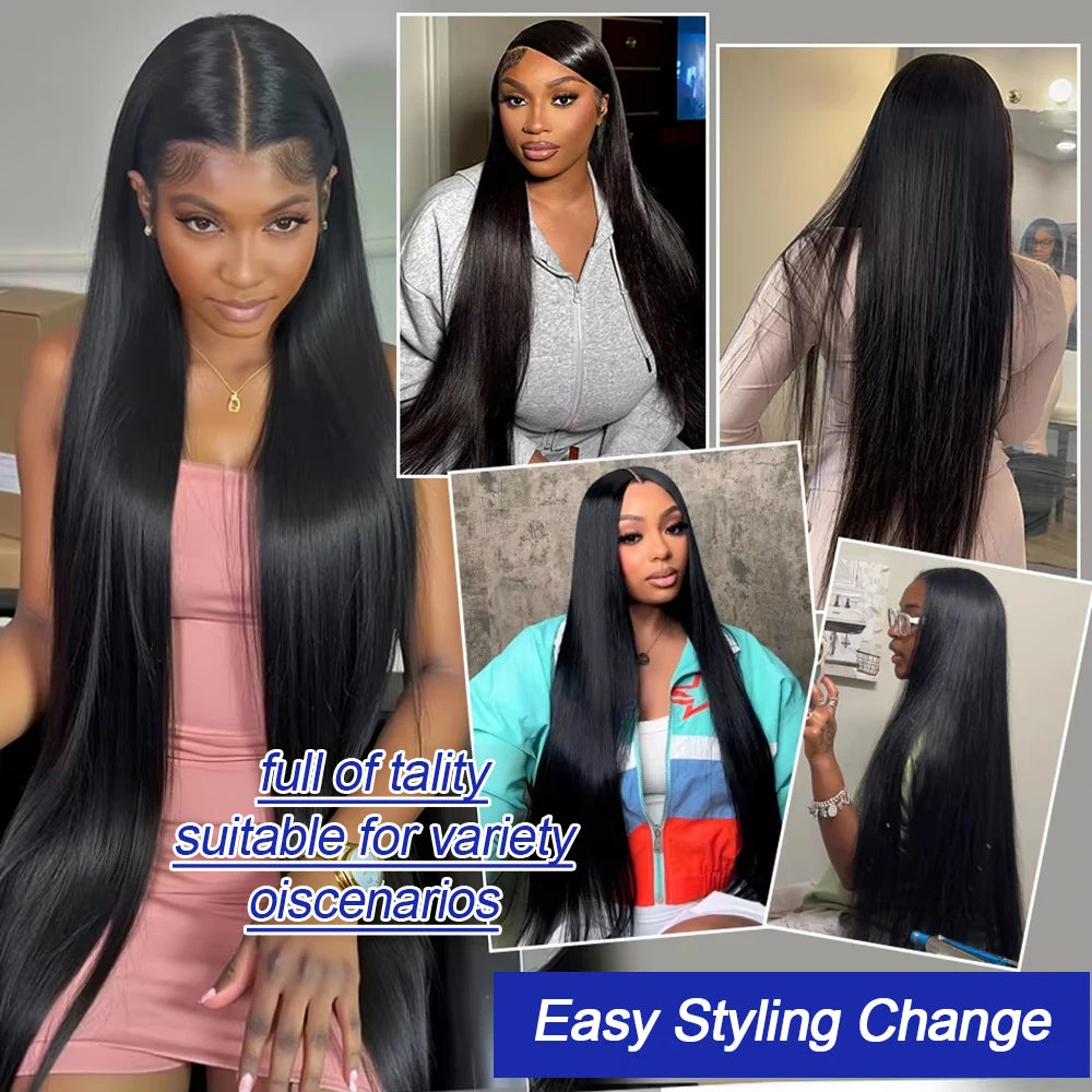 40 Inch Bone Straight Human Hair Wig Brazilian Lace Front Wig