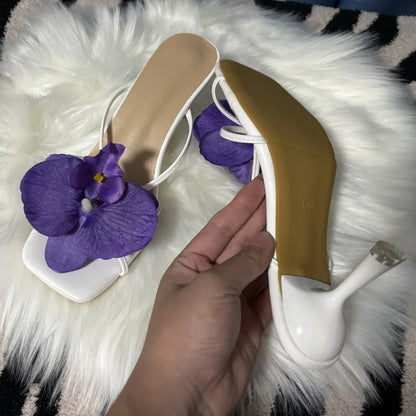 Orchid Flower High Heeled Slingback Shoes for Women