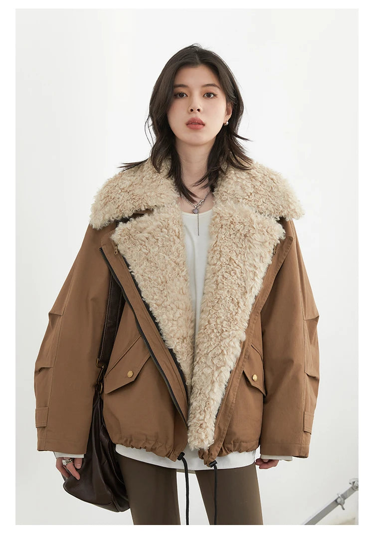 Cotton Motorcycle Jacket for Women Casual Retro Style