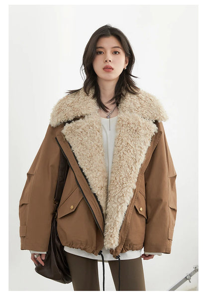 Cotton Motorcycle Jacket for Women Casual Retro Style