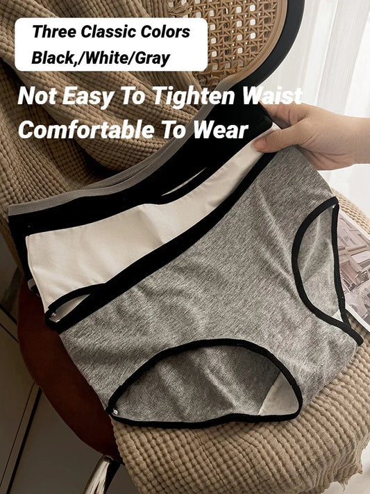 Cotton Triangle Sports Panties 3Pcs Mid Waist Black White
