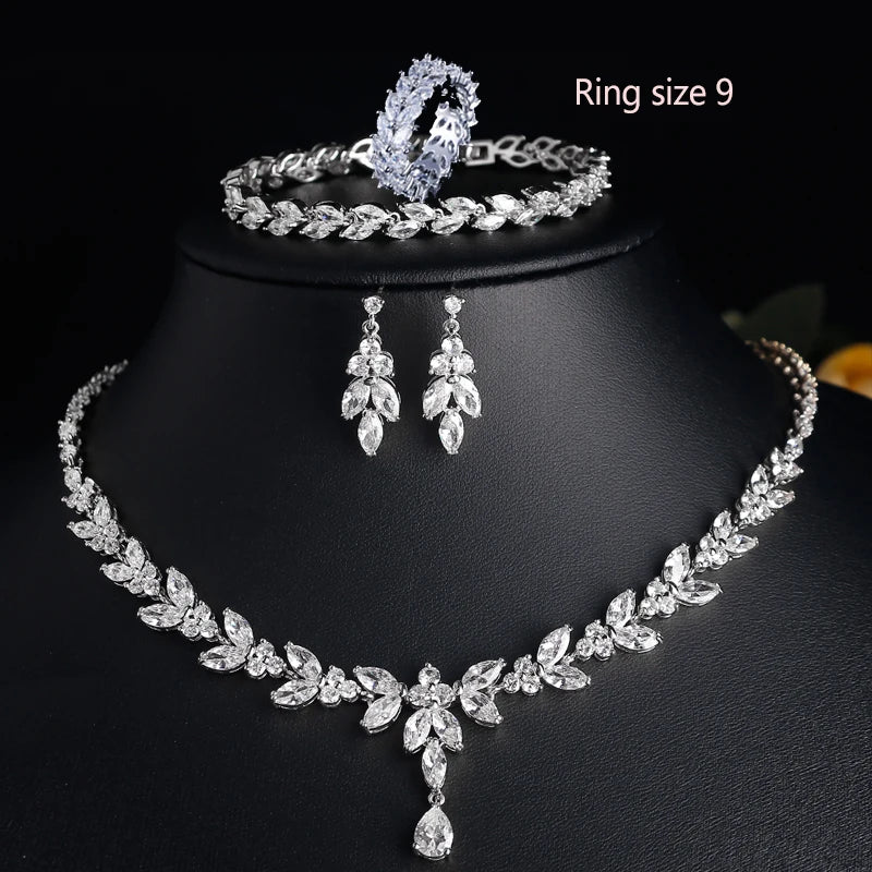 ZAKOL Brilliant Zirconia Leaf Jewelry Set for Women