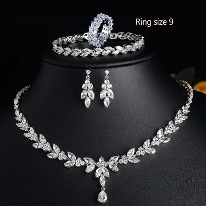 ZAKOL Brilliant Zirconia Leaf Jewelry Set for Women