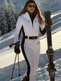 Hooded One-Piece Ski Jumpsuit for Women Windproof Outwear